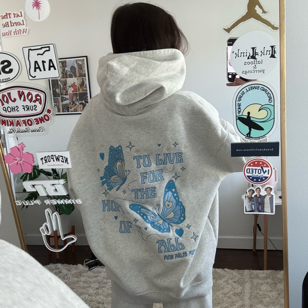 pink palm puff grey butterfly hoodie - Picture 4 of 7